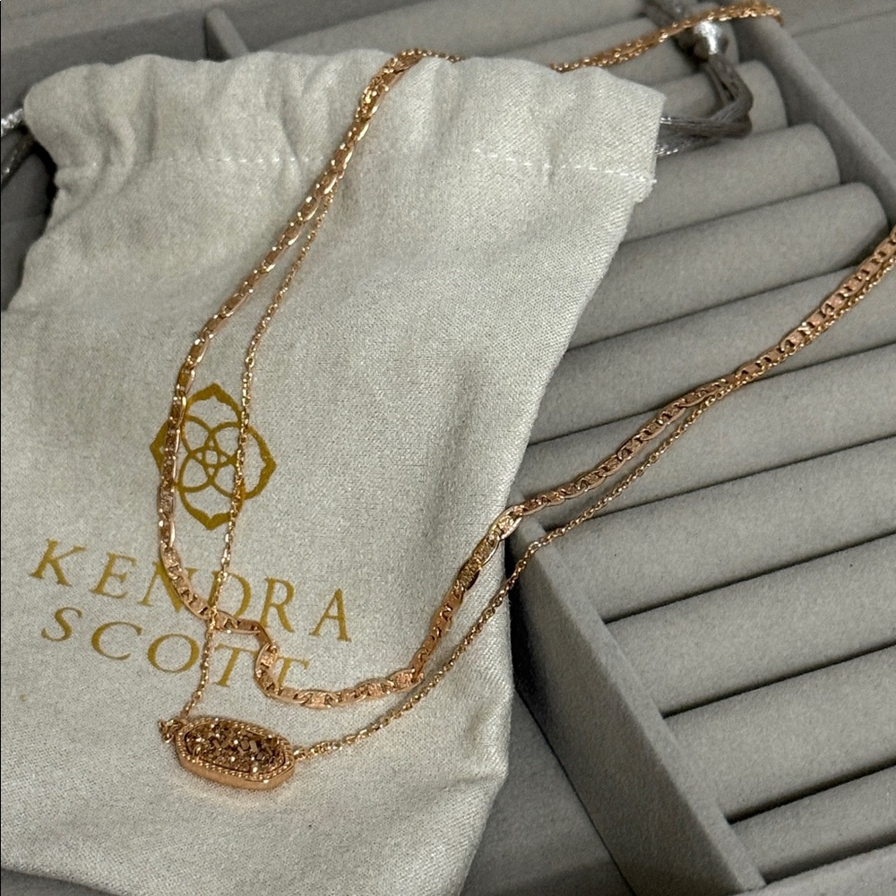 Kendra Scott Necklace- Elisa Rose Gold Multi Strand Necklace in Rose Gold Drusy
